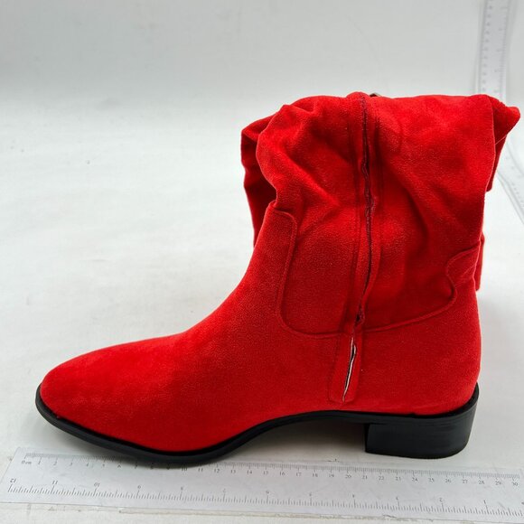 Red Almond Toe Knee High Boots with Partial Zipper Stretchy Warm Prom Long Boot - Picture 2 of 7